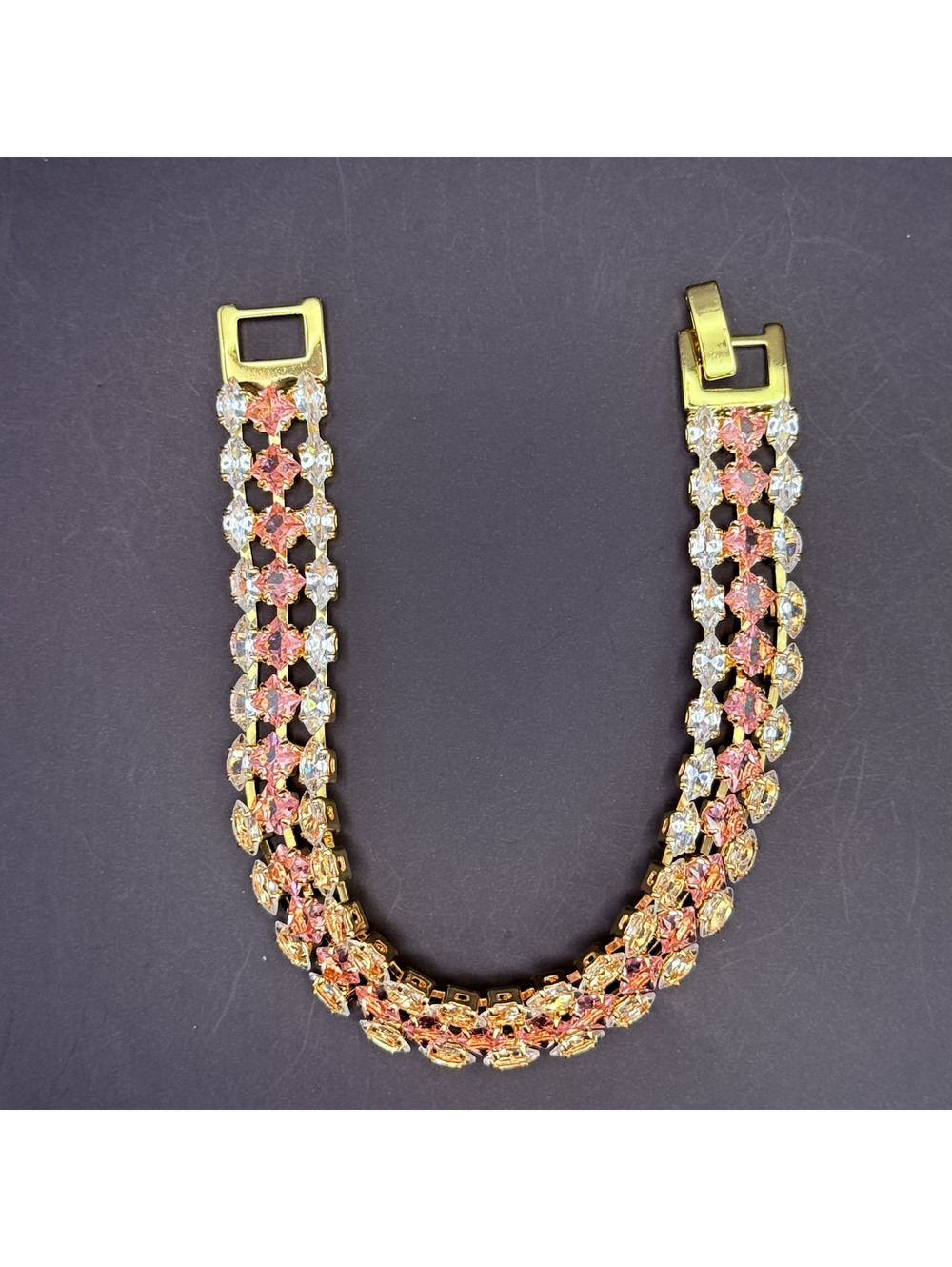 candy+clover Elegant Pink and Clear Crystal Gold-Tone Bracelet for Women